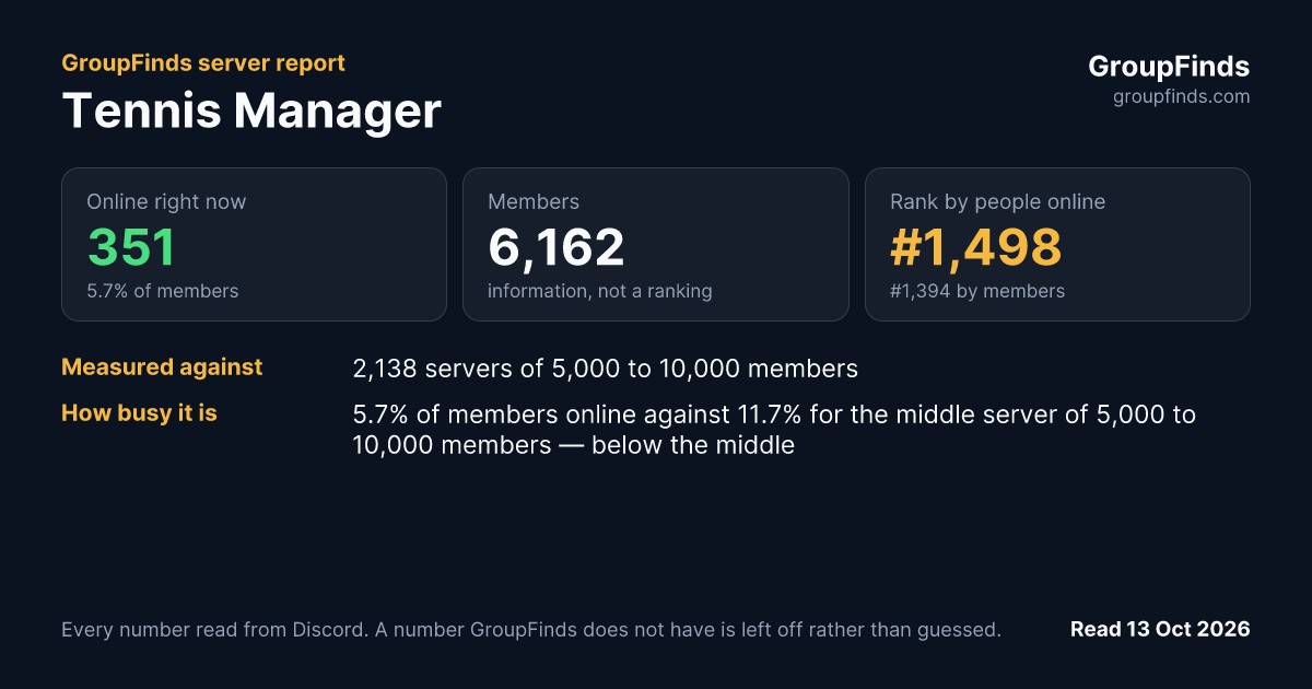 Tennis Manager's GroupFinds server report