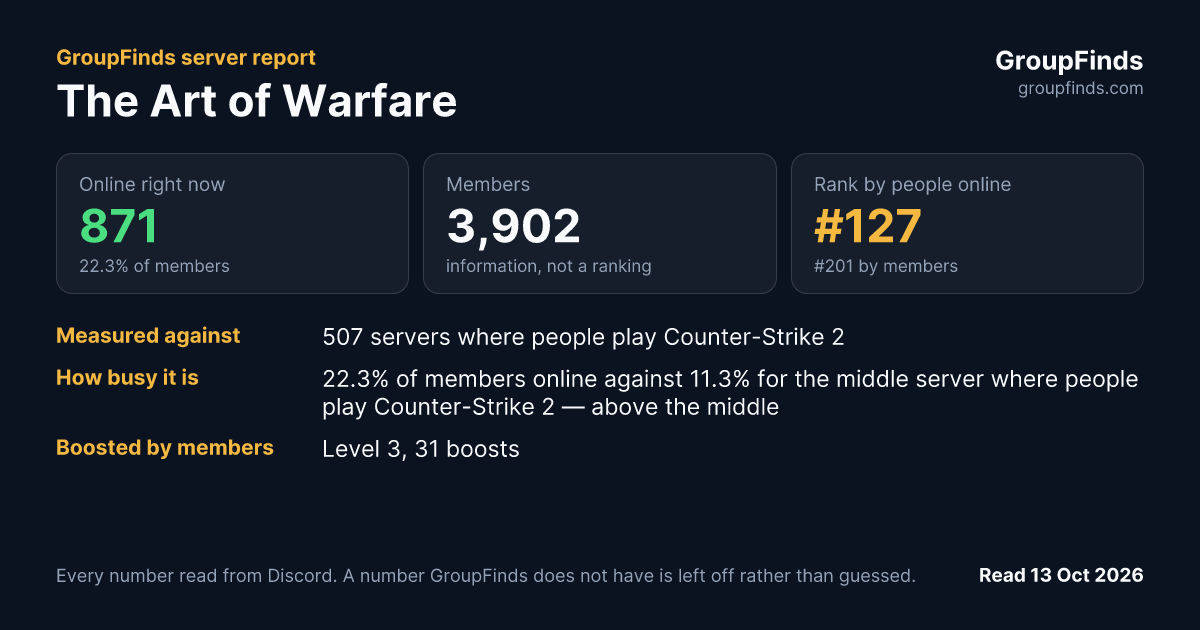 The Art of Warfare's GroupFinds server report