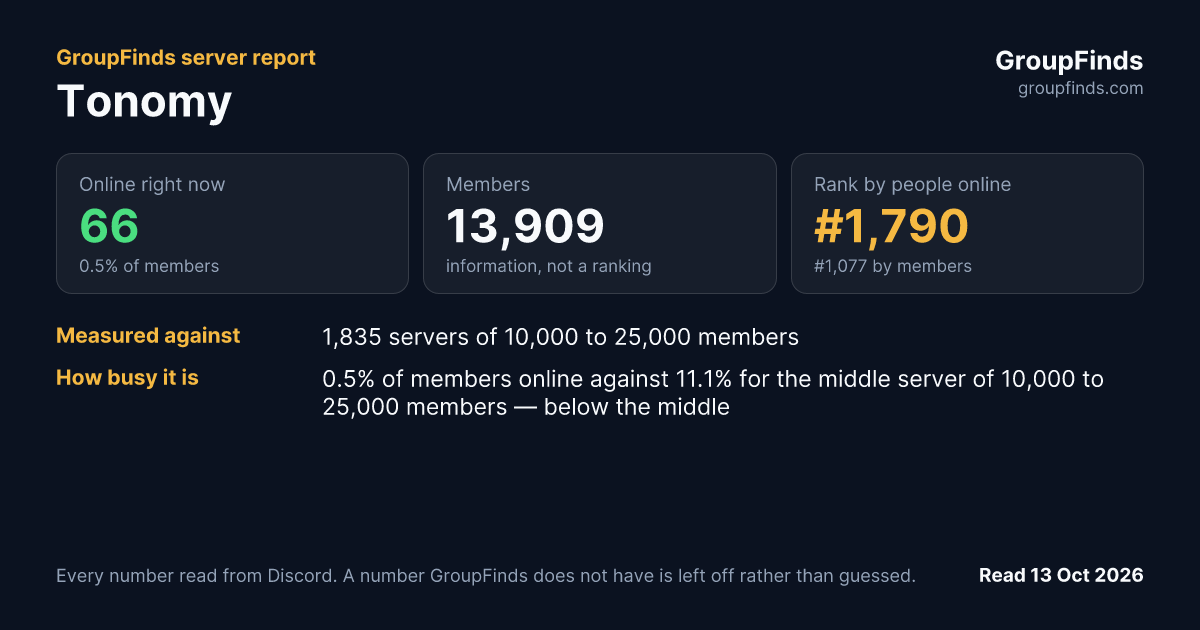Tonomy's GroupFinds server report