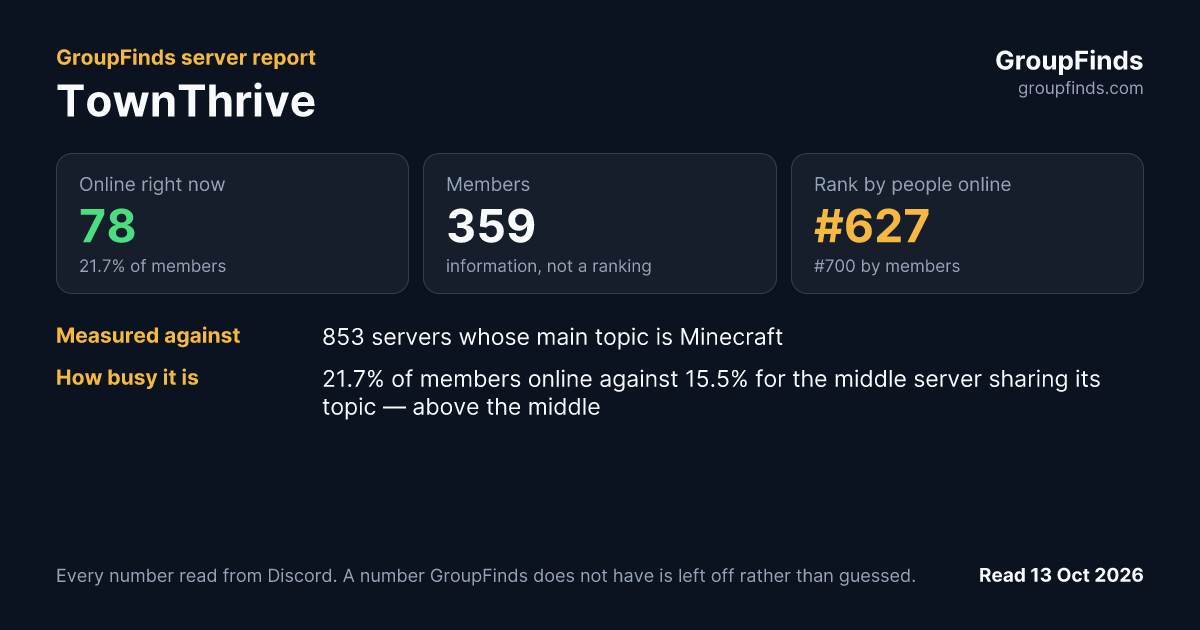 TownThrive's GroupFinds server report