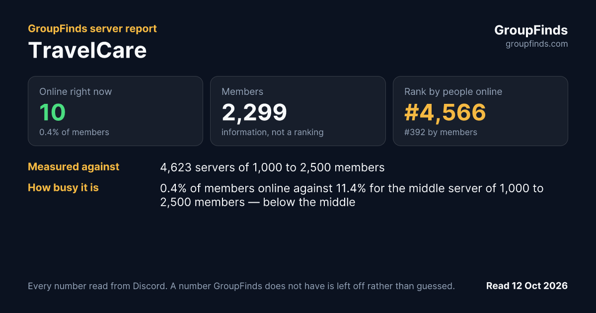 TravelCare's GroupFinds server report