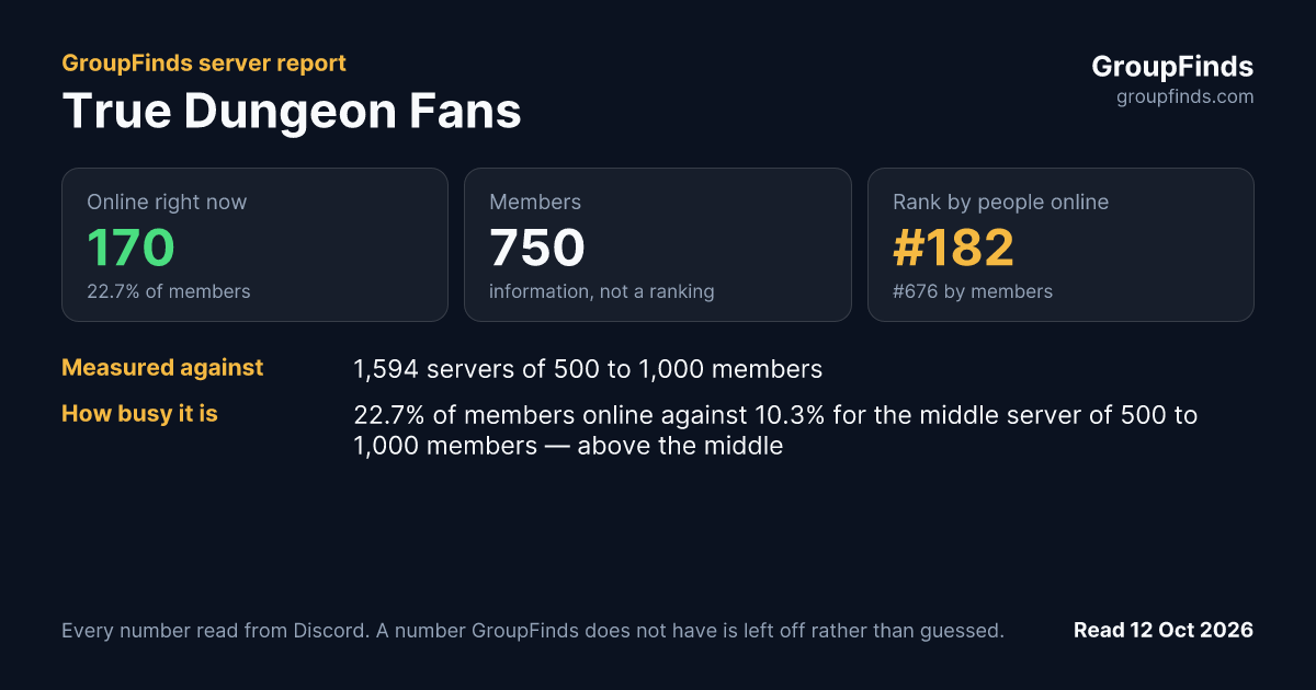 True Dungeon Fans's GroupFinds server report