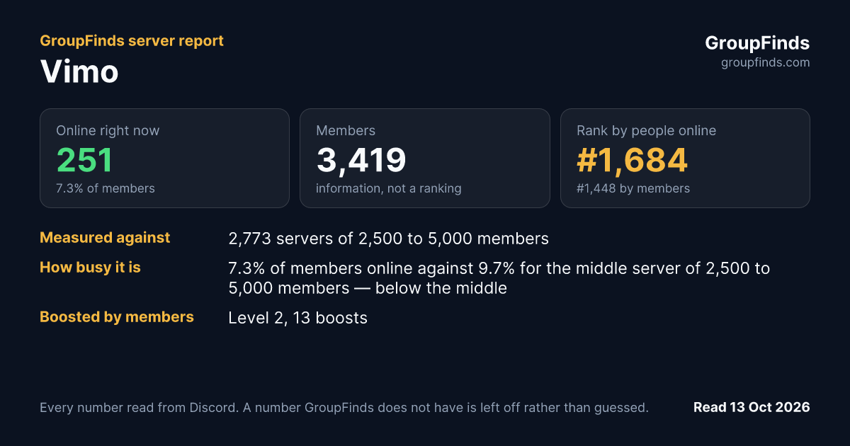 Vimo's GroupFinds server report