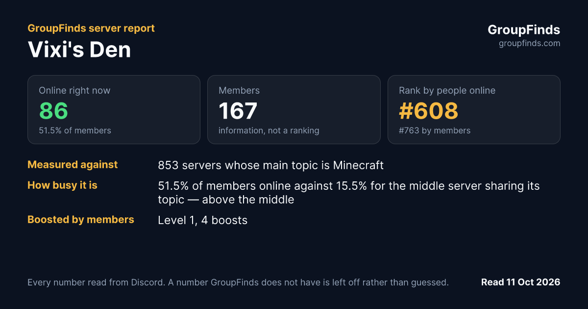 Vixi's Den's GroupFinds server report