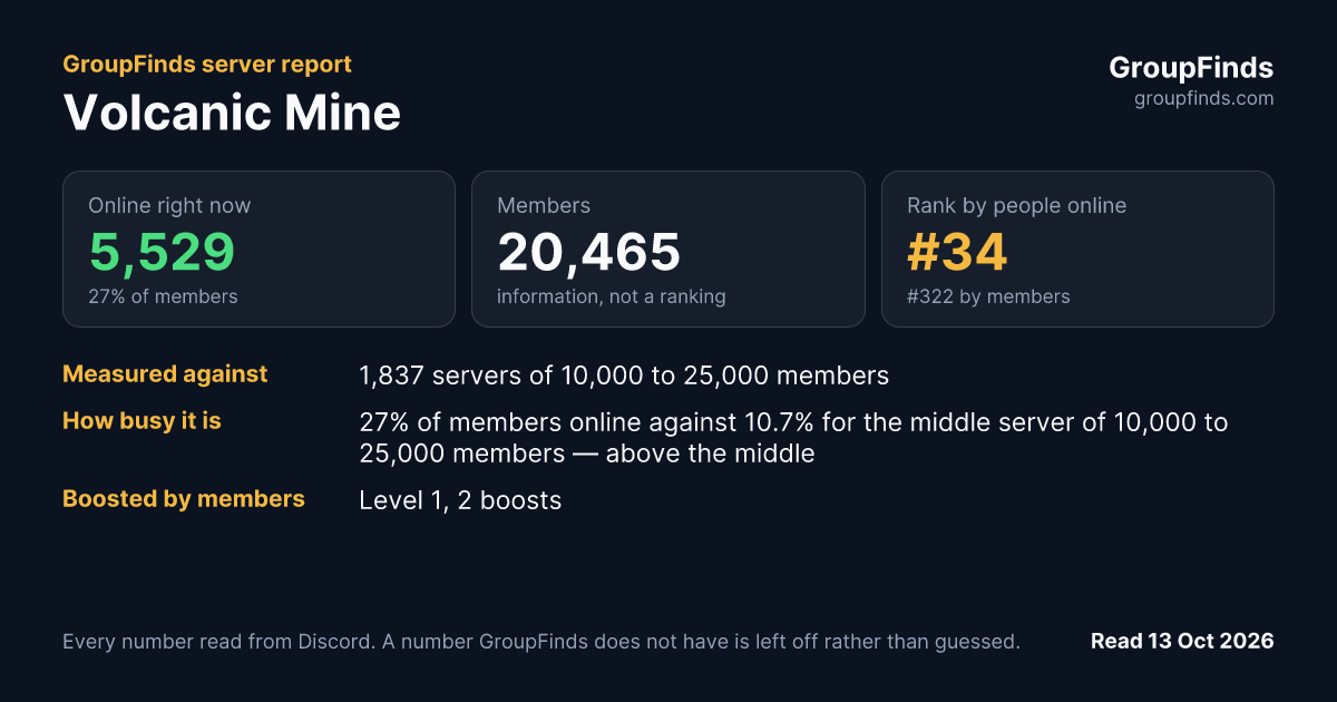 Volcanic Mine's GroupFinds server report