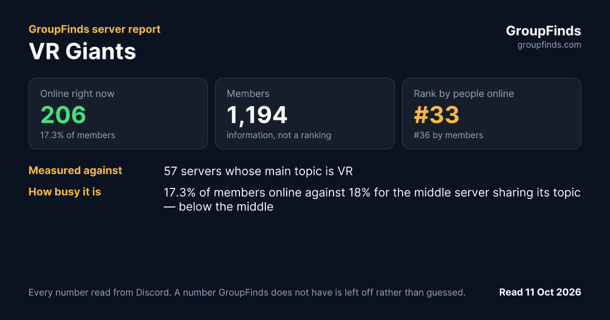 VR Giants's GroupFinds server report