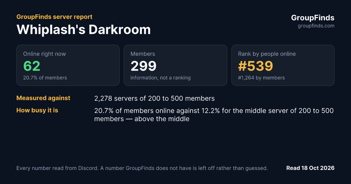 Whiplash's Darkroom's GroupFinds server report