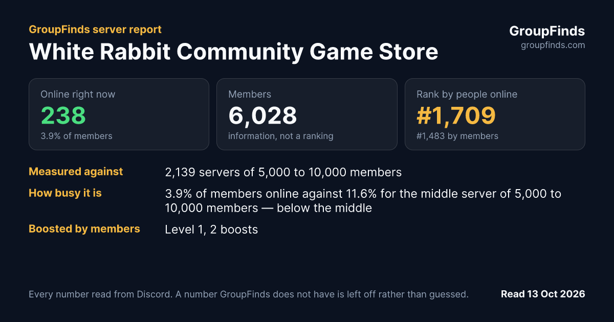 White Rabbit Community Game Store's GroupFinds server report