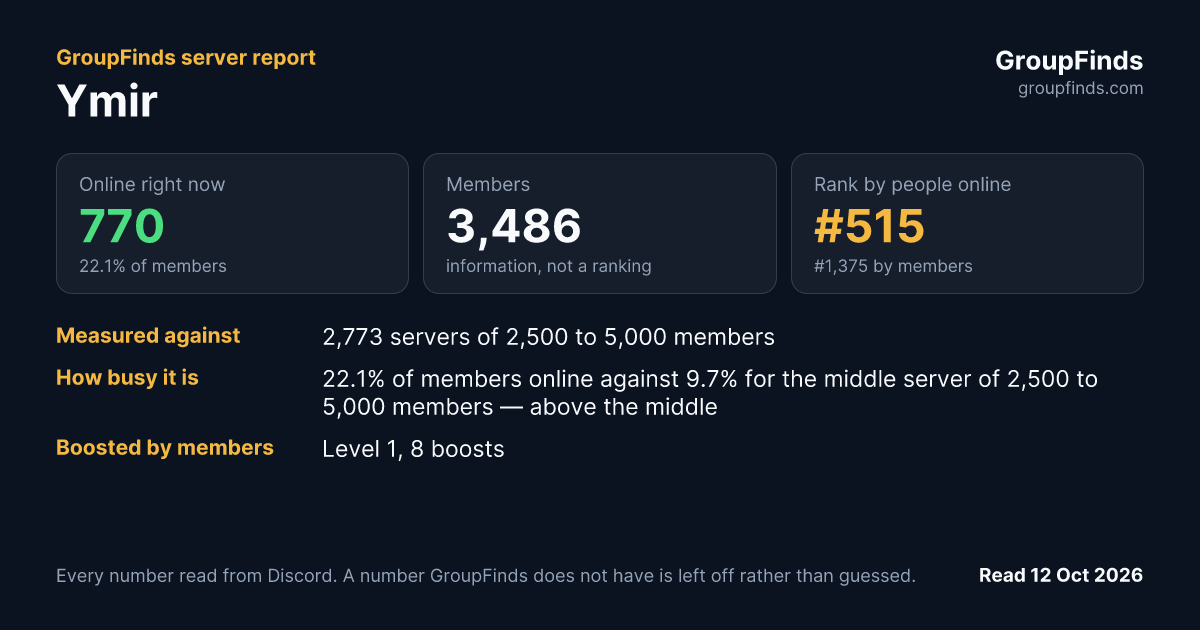 Ymir's GroupFinds server report