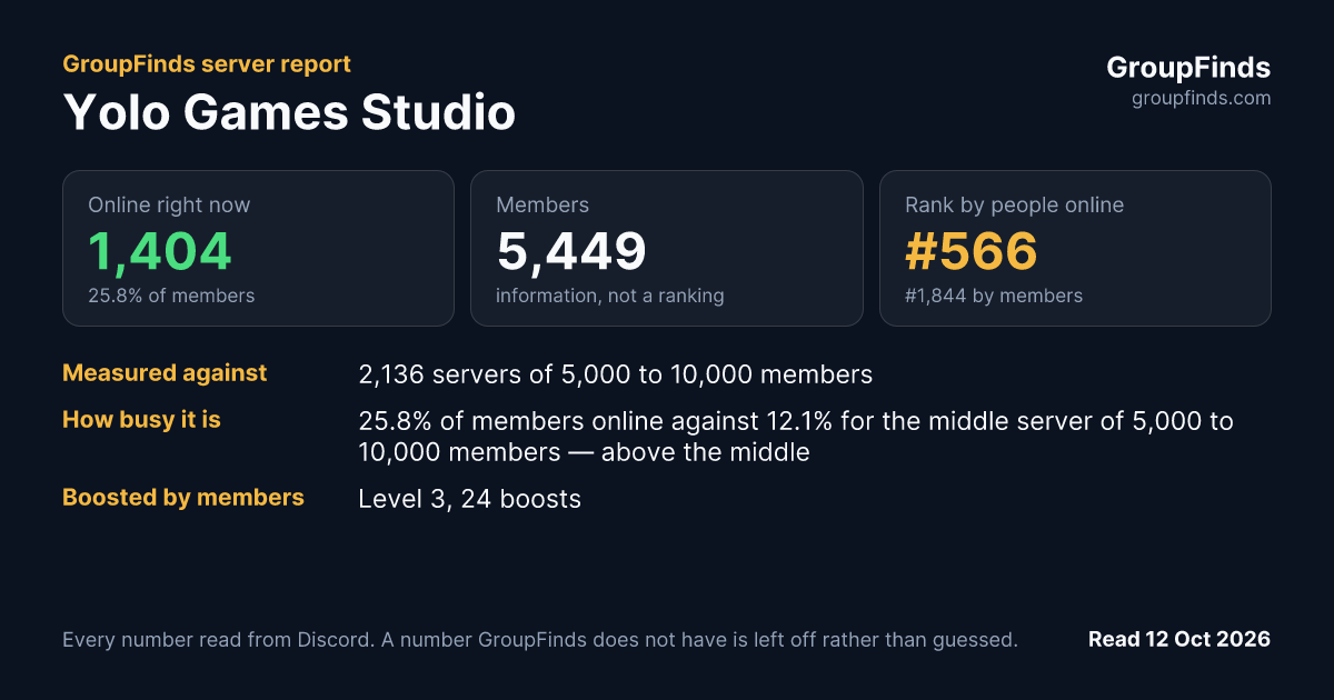 Yolo Games Studio's GroupFinds server report