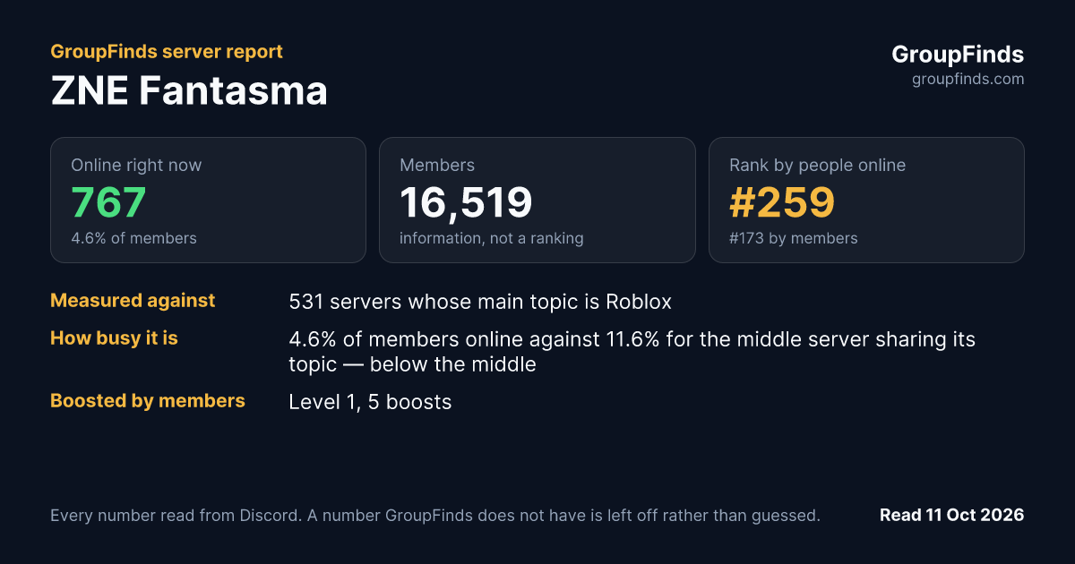 ZNE Fantasma's GroupFinds server report